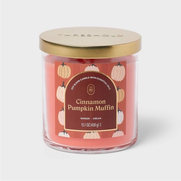 THRESHOLD NWT 2 wick lidded glass candle -cinnamon pumpkin muffin - Picture 1 of 6